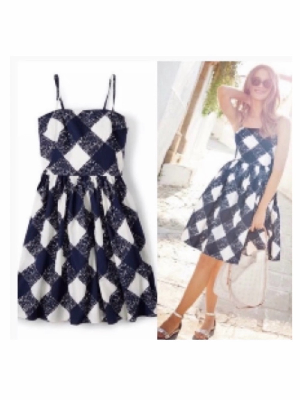 Motherhood Maternity Strapless Midi Dress Navy Blue White Check Size Large